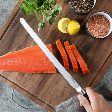 Babish High-Carbon 1.4116 German Steel 12 Inch Full Tang Forged Super Slicer Carving Kitchen Knife, Brisket, Meat and BBQ Knife W/Granton Edge