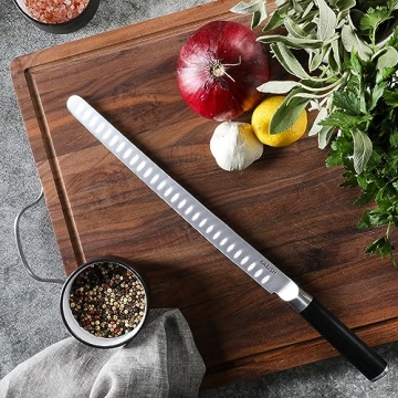 Babish High-Carbon 1.4116 German Steel 12 Inch Full Tang Forged Super Slicer Carving Kitchen Knife, Brisket, Meat and BBQ Knife W/Granton Edge
