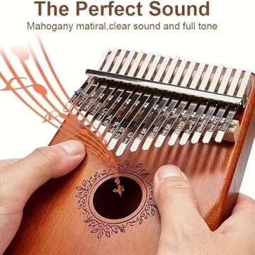 Kalimba Thumb Piano 17 Keys, Portable Mahogany Mbira Finger Piano with Protection Case, Carrying Bag, Instruction, Tune Hammer for Beginners Professional Holiday Gift for Valentine's Day (Dark wood)