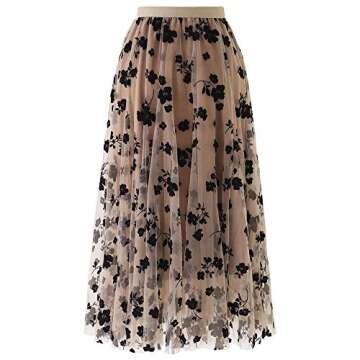Elegant Caramel 3D Posy Midi Skirt for Women