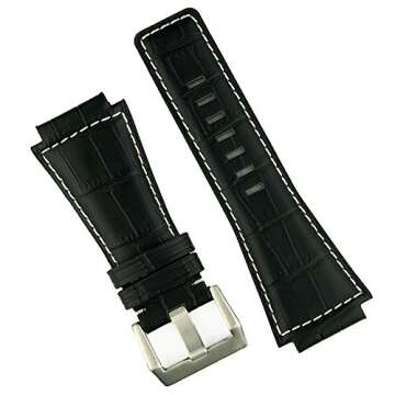 B & R Bands Bell & Ross BR01 BR03 Black Gator Leather Watch Band - Medium Length