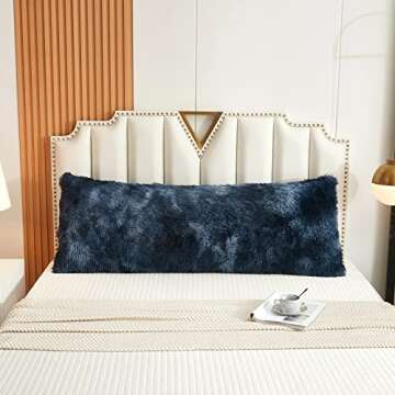 WERDIM Shaggy Fluffy Faux Fur Body Pillow Cover 21"x54" - Elegant Tie Dye Navy Design
