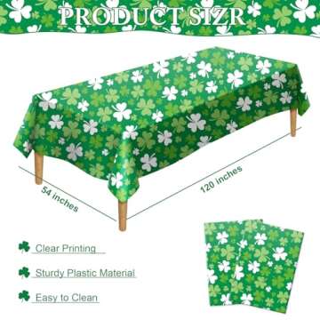 CAKKA St Patricks Day Tablecloth Plastic 54x108 Inch, 2 Pack Green Grass Disposable Table Cover, Rec...