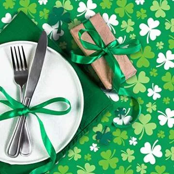 CAKKA St Patricks Day Tablecloth Plastic 54x108 Inch, 2 Pack Green Grass Disposable Table Cover, Rectangle Ireland Table Cloth for St Patrick's Day Table Decor Decoration
