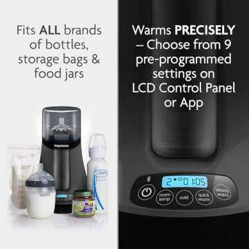 Baby Brezza Smart Baby Bottle Warmer, Breastmilk Warmer + Defroster + Baby Food Warmer - Universal Fit for All Baby Bottle Sizes and Types, Breastmilk Bags + Food Jars - Bluetooth Control, Charcoal
