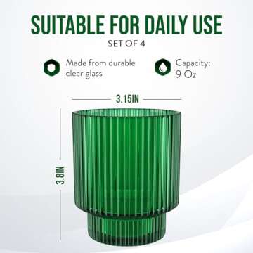 American Atelier Vintage Art Deco Fluted Drinking Glasses | Ribbed Glassware for Cocktail, Gin, Whis...