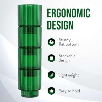 American Atelier Vintage Art Deco Fluted Drinking Glasses | Ribbed Glassware for Cocktail, Gin, Whiskey, & More | Modern Glassware | Lowball Fluted Cocktail Glasses | Set of 4 (9 oz, Green)