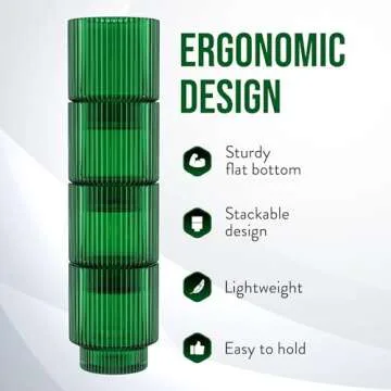 American Atelier Vintage Art Deco Fluted Drinking Glasses | Ribbed Glassware for Cocktail, Gin, Whiskey, & More | Modern Glassware | Lowball Fluted Cocktail Glasses | Set of 4 (9 oz, Green)