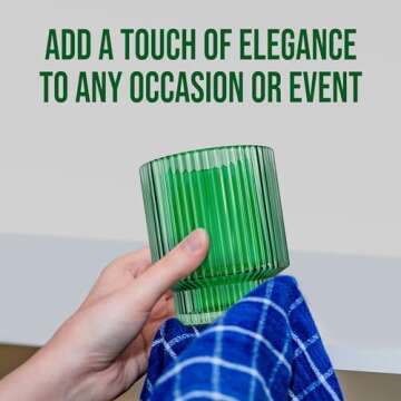 American Atelier Vintage Art Deco Fluted Drinking Glasses | Ribbed Glassware for Cocktail, Gin, Whiskey, & More | Modern Glassware | Lowball Fluted Cocktail Glasses | Set of 4 (9 oz, Green)