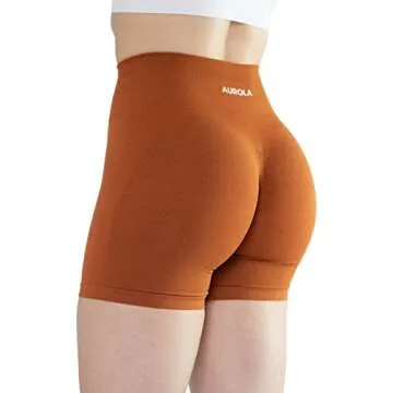 AUROLA Intensify Workout Shorts for Women Seamless Scrunch Short Gym Yoga Running Sport Active Exercise Fitness Shorts(M,Gold Fire)