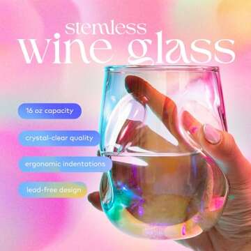 Dragon Glassware Stemless Wine Glasses - 16 oz Stemless Wine Glass Set with Finger Indentations - Se...