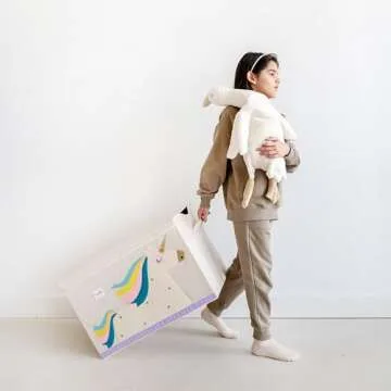 3 Sprouts Large Toy Chest for Kids with Lid and Handles - Collapsible Toy Storage Bin/Trunk/Box/Basket Organizer for Boys & Girls Playroom, Nursery, Unicorn