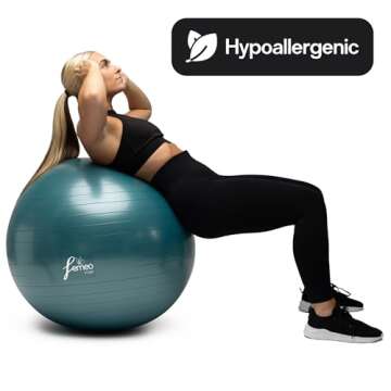 Femeo® Exercise Ball for Yoga, Stability, Pregnancy Pilates & Birthing | 100 Page Book | Over 50 Workout Exercises | Anti Burst Teal 75cm