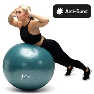 Femeo® Exercise Ball for Yoga, Stability, Pregnancy Pilates & Birthing | 100 Page Book | Over 50 Workout Exercises | Anti Burst Teal 75cm