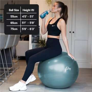 Femeo® Exercise Ball for Yoga, Stability, Pregnancy Pilates & Birthing | 100 Page Book | Over 50 Workout Exercises | Anti Burst Teal 75cm
