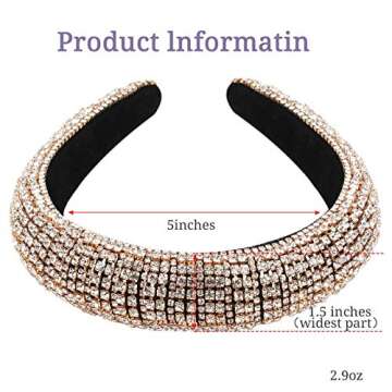 milylove Rhinestone Crystal Diamond Headbands for Women Fashionable Handmade Wide Hair Hoops Beaded Bling HairBand Hair Accessories
