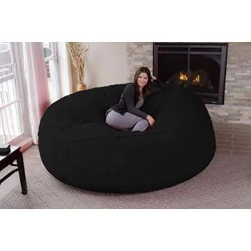Chill Sack Bean Bag Chair: Giant 8' Memory Foam Furniture Bean Bag - Big Sofa with Soft Micro Fiber Cover - Black Furry