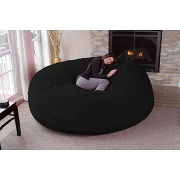 Chill Sack Bean Bag Chair: Giant 8' Memory Foam Furniture Bean Bag - Big Sofa with Soft Micro Fiber Cover - Black Furry