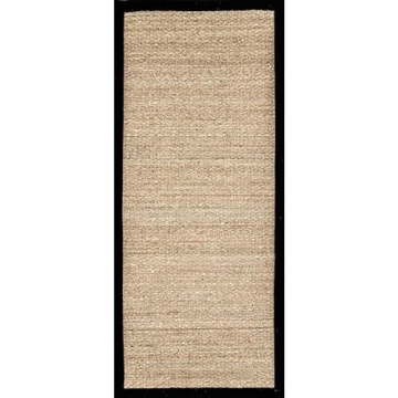 nuLOOM 2x6 Elijah Seagrass Area Rug, Black, Solid Farmhouse Style, Cotton Bordered, Basketweave, Natural Fiber, For Bedroom, Dining Room, Living Room, Hallway, Office, Kitchen, Entryway