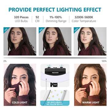 Neewer Ring Light Kit [Upgraded Version-1.8cm Ultra Slim]-18 inches,3200-5600K,Dimmable LED Ring Light with Light Stand, Phone Clip,Hot Shoe Adapter for Portrait Makeup Video Shooting (Black)