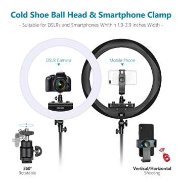 Neewer Ring Light Kit [Upgraded Version-1.8cm Ultra Slim]-18 inches,3200-5600K,Dimmable LED Ring Light with Light Stand, Phone Clip,Hot Shoe Adapter for Portrait Makeup Video Shooting (Black)
