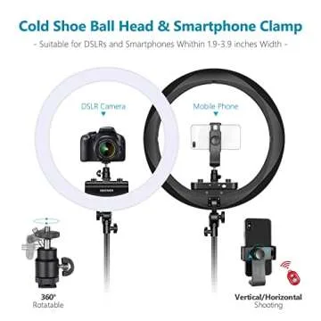 Neewer Ring Light Kit [Upgraded Version-1.8cm Ultra Slim]-18 inches,3200-5600K,Dimmable LED Ring Light with Light Stand, Phone Clip,Hot Shoe Adapter for Portrait Makeup Video Shooting (Black)