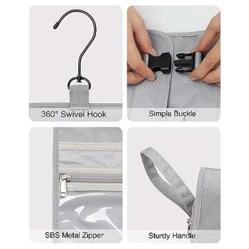 Relavel Travel Hanging Toiletry Bag for Men Women Travel Kit Shaving Bag Waterproof Large Makeup Bag Wash Bag Makeup Organizer Cosmetic Case for Bathroom Shower Gray