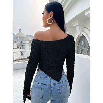 WDIRARA Women's Cut Out One Shoulder Long Sleeve Tee Asymmetrical Tops T Shirt Black L