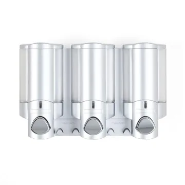 Better Living Products Aviva Shower Dispenser 3, Shampoo and Soap Dispenser, 3 x 11 fl. oz. Satin Silver, 11.2" x 3.5" x 7"