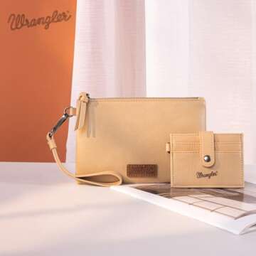 Montana West x Wrangler Keychain Wristlet Wallets for Women Detachable Dual Pouch Wristlet Portable Card Holder for Women