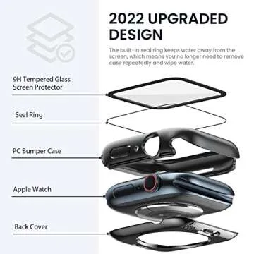 Tensea (2 in 1) for Waterproof Apple Watch Screen Protector Case Series 9 8 7 45mm Accessories, iWatch Protective PC Face Cover Built-in Tempered Glass Film, Front and Back Bumper for Women Men, 45 mm