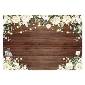 Allenjoy 7x5ft Rustic White Floral Wood Backdrop for Girl Baby Shower Bridal Wedding Flowers Brown W...