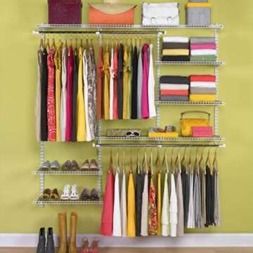 Rubbermaid Configurations Deluxe Custom Closet Kit, 3-6 Ft. Adjustable Metal Wire Shelving, White Finish, Expandable Organization System, Hardware Included, for Home Closet/Pantry/Laundry/Mudroom