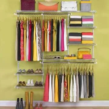 Rubbermaid Configurations Deluxe Custom Closet Kit, 3-6 Ft. Adjustable Metal Wire Shelving, White Finish, Expandable Organization System, Hardware Included, for Home Closet/Pantry/Laundry/Mudroom