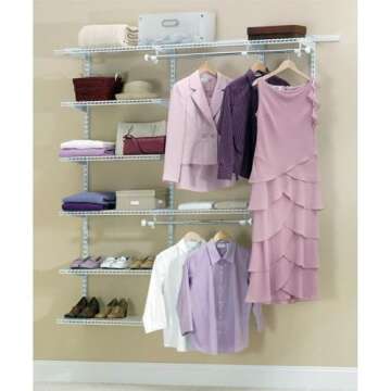 Rubbermaid Configurations Deluxe Custom Closet Kit, 3-6 Ft. Adjustable Metal Wire Shelving, White Finish, Expandable Organization System, Hardware Included, for Home Closet/Pantry/Laundry/Mudroom
