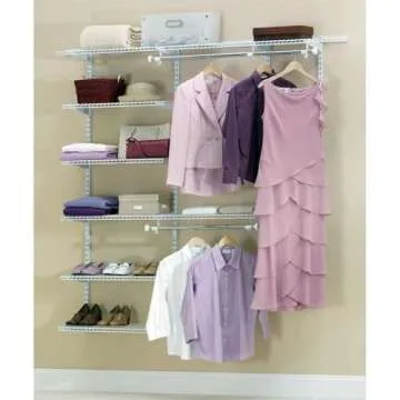 Rubbermaid Configurations Deluxe Custom Closet Kit, 3-6 Ft. Adjustable Metal Wire Shelving, White Finish, Expandable Organization System, Hardware Included, for Home Closet/Pantry/Laundry/Mudroom