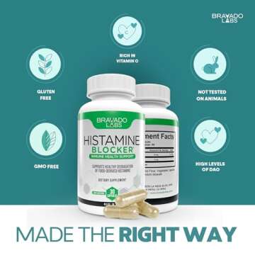 Bravado Labs Premium Histamine Block - Diamine Oxidase (DAO) Enzyme Formula - Advanced Support for Food-Derived Intolerance - Made in USA (30 Capsules)