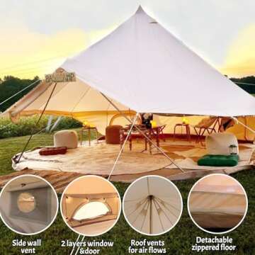 DANCHEL OUTDOOR Waterproof Yurt Tent for Camping 900D Oxford, White Glamping Bell Tent for 2 Person Family Gathering Christmas 9.8ft/3m
