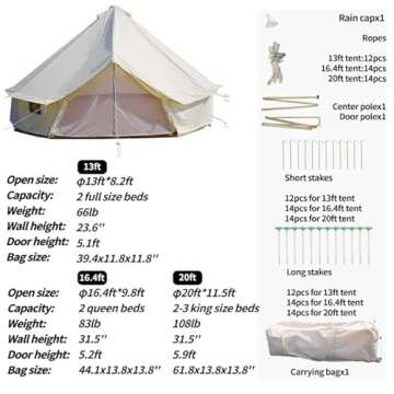 DANCHEL OUTDOOR Waterproof Yurt Tent for Camping 900D Oxford, White Glamping Bell Tent for 2 Person Family Gathering Christmas 9.8ft/3m