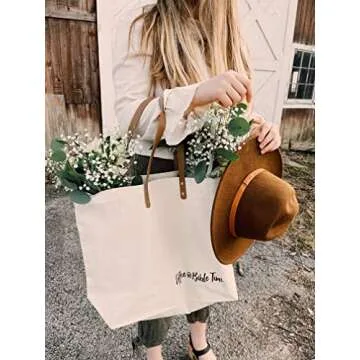 Canvas Tote Bag for Women, Stylish Bible Bag with Leather Straps