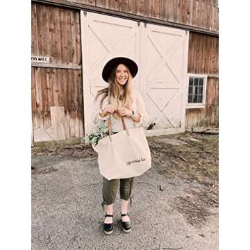 Canvas Tote Bag for Women, Stylish Bible Bag with Leather Straps