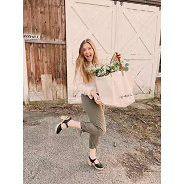 Canvas Tote Bag for Women, Stylish Bible Bag with Leather Straps