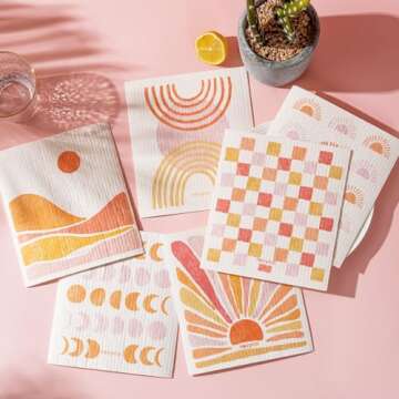 RECYCO Swedish Dishcloths for Kitchen | 6 Pack Desert Sunset Washable Dish Rags | Cellulose Reusable...