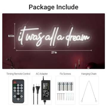 27 Inch It was All a Dream Neon Sign with Remote, Large Timed Neon Lights for Wall Decor, LED Handmde 3D Art Signs for Bedroom Wedding Party Home Bar Aesthetics Decoration, Christmas Birthday Gifts