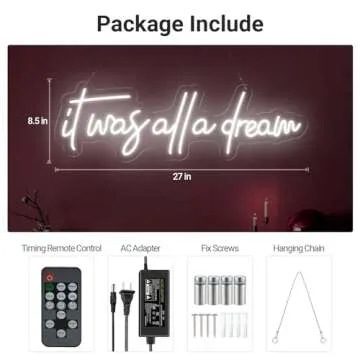 27 Inch It was All a Dream Neon Sign with Remote, Large Timed Neon Lights for Wall Decor, LED Handmde 3D Art Signs for Bedroom Wedding Party Home Bar Aesthetics Decoration, Christmas Birthday Gifts