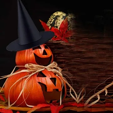 ZeeDix 12 Pcs Halloween Black Witch Hats- Halloween Hanging Decorations Witch Hat with 98 Feet Hanging Rope for Halloween Costume Accessories Party Decoration(Large)
