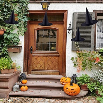 ZeeDix 12 Pcs Halloween Black Witch Hats- Halloween Hanging Decorations Witch Hat with 98 Feet Hanging Rope for Halloween Costume Accessories Party Decoration(Large)