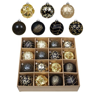 Valery Madelyn Christmas Ornaments Set, 16ct Black and Gold Shatterproof Christmas Tree Decorations ...