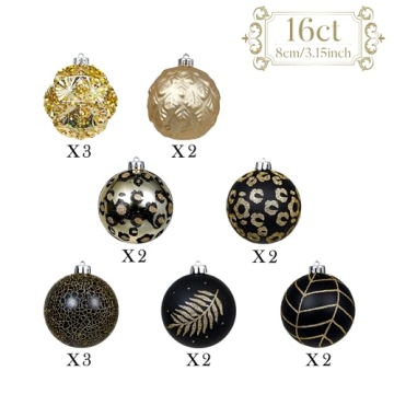 Elegant Black and Gold Christmas Ornaments Set