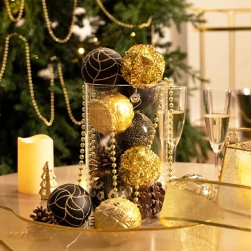 Elegant Black and Gold Christmas Ornaments Set